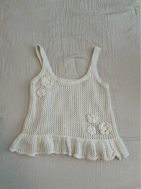 Old Navy Cream Crochet Tank Top with Flower Appliqués